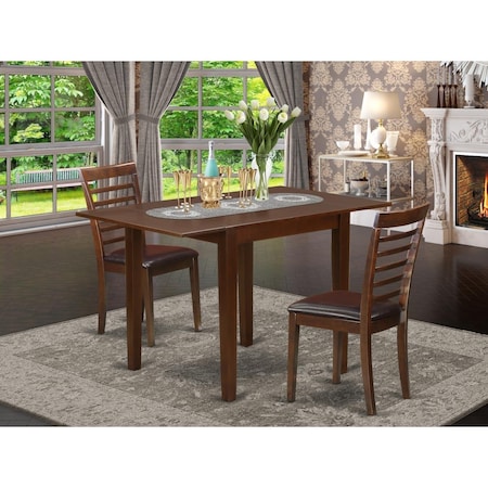 East West Furniture 3 Piece Norden Dining Room Table Set - Mahogany NDML3-MAH-LC